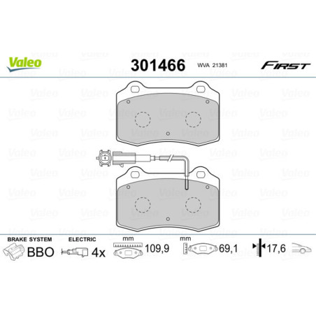 VALEO 301466 Brzdové platničky Predné pre