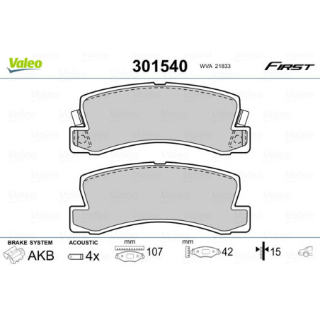 VALEO 301540 Brzdové platničky Zadné pre