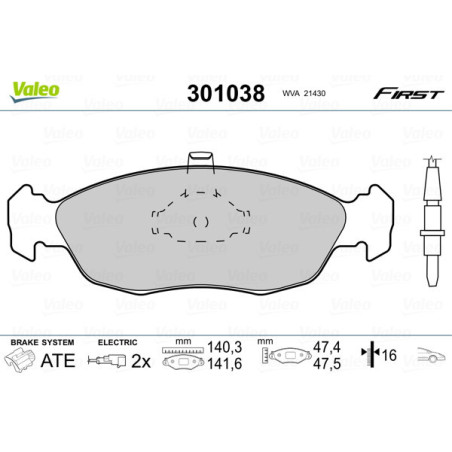 VALEO 301038 Brzdové destičky Přední pro