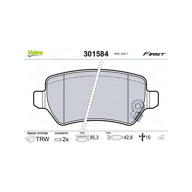 VALEO 301584 Brzdové destičky Zadní pro