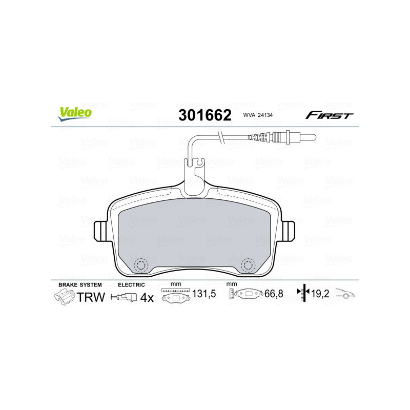 VALEO 301662 Brzdové platničky Predné pre