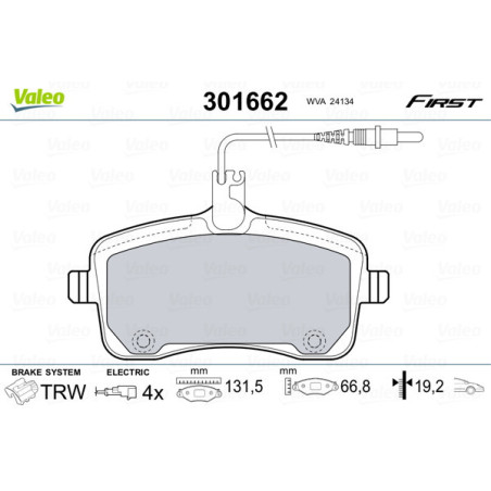 VALEO 301662 Pastillas de freno Delantero para