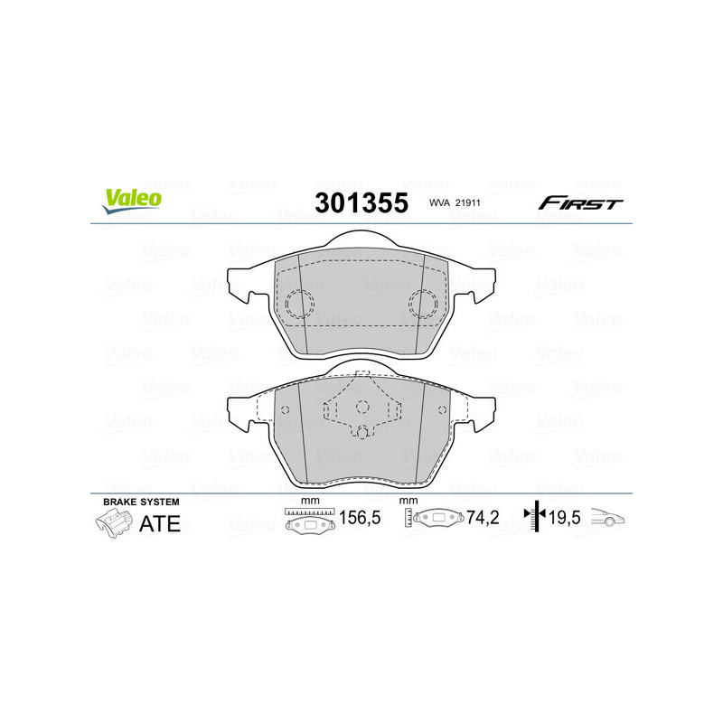VALEO 301355 Brzdové platničky Predné pre