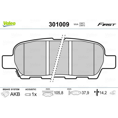 VALEO 301009 Plaquettes de frein Arrière pour
