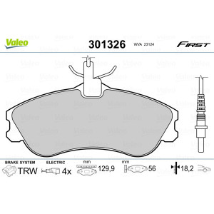 VALEO 301326 Brzdové platničky Predné pre