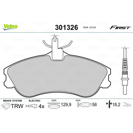 VALEO 301326 Brzdové platničky Predné pre