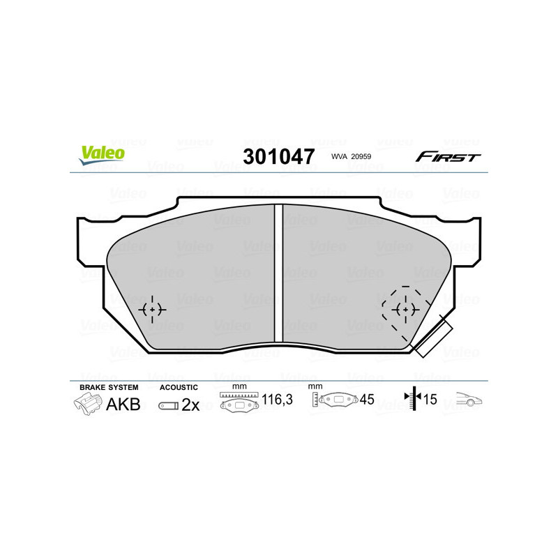 VALEO 301047 Brzdové destičky Přední pro