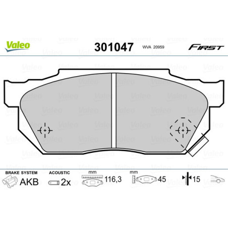 VALEO 301047 Pastiglie freno Anteriore per
