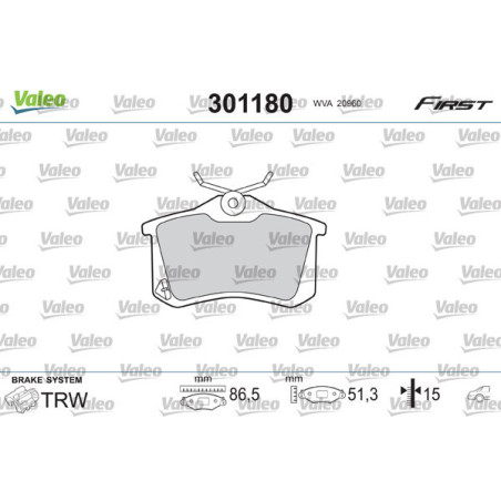 VALEO 301180 Bremsbeläge Hinten für