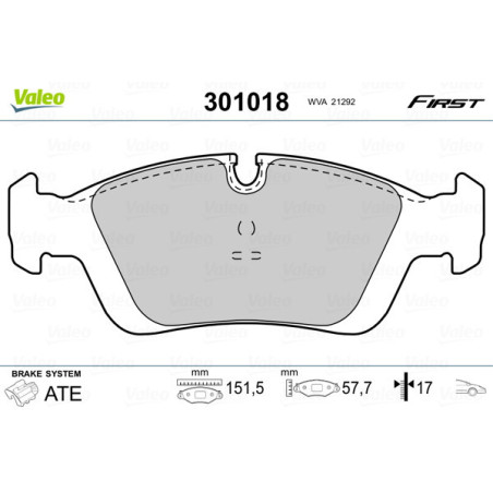 VALEO 301018 Plaquettes de frein Avant pour
