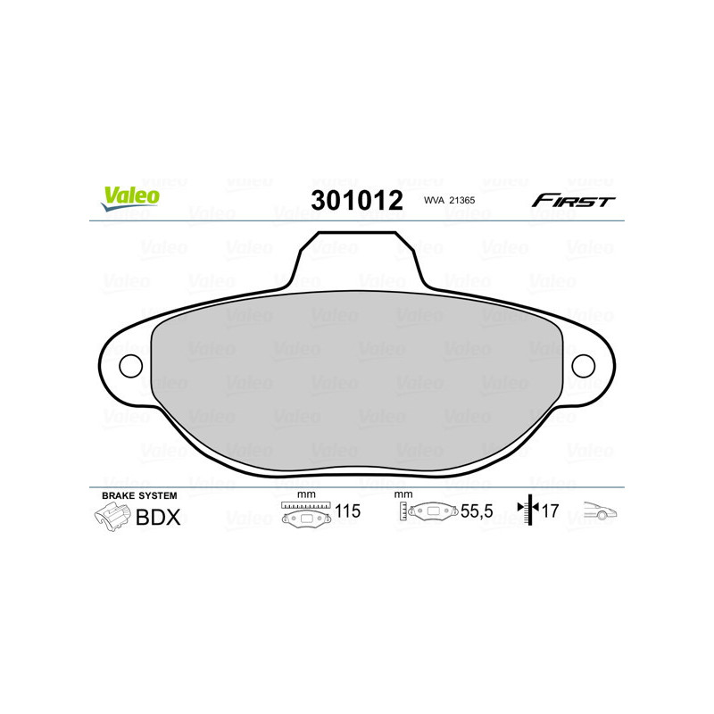 VALEO 301012 Klocki hamulcowe Przód dla