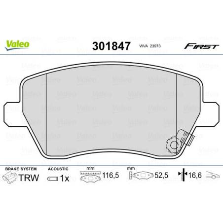 VALEO 301847 Klocki hamulcowe Przód dla