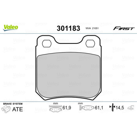 VALEO 301183 Brzdové platničky Zadné pre