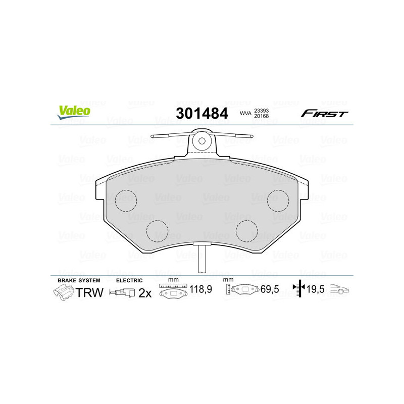 VALEO 301484 Brzdové destičky Přední pro