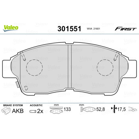 VALEO 301551 Brzdové platničky Predné pre