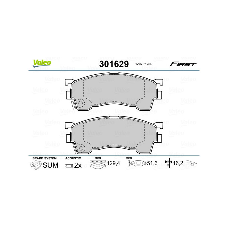 VALEO 301629 Brzdové platničky Predné pre
