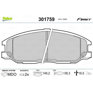 VALEO 301759 Brzdové platničky Predné pre
