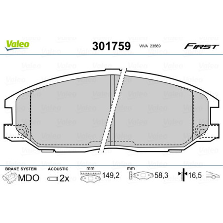 VALEO 301759 Plaquettes de frein Avant pour