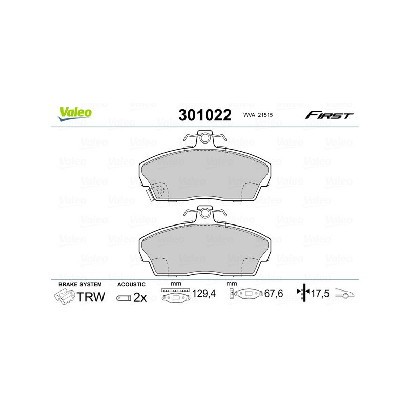 VALEO 301022 Brzdové destičky Přední pro