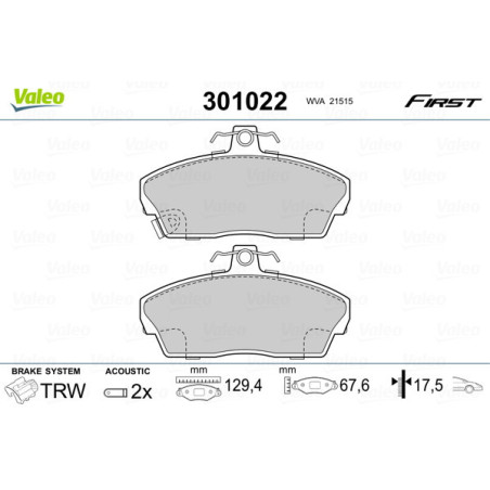 VALEO 301022 Brzdové destičky Přední pro