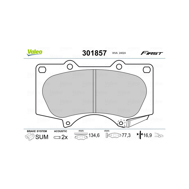 VALEO 301857 Brzdové destičky Přední pro