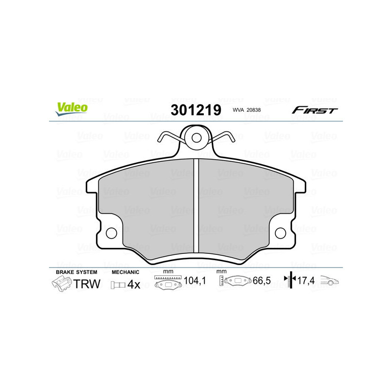 VALEO 301219 Brzdové destičky Přední pro