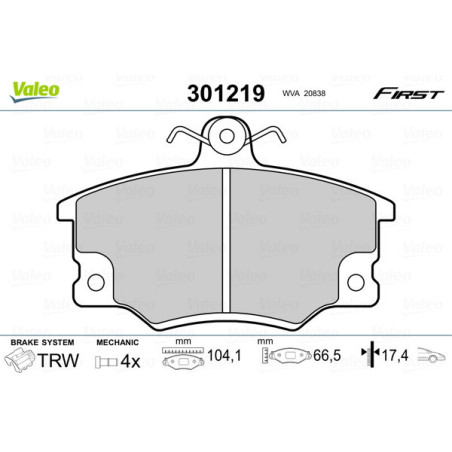 VALEO 301219 Brzdové platničky Predné pre