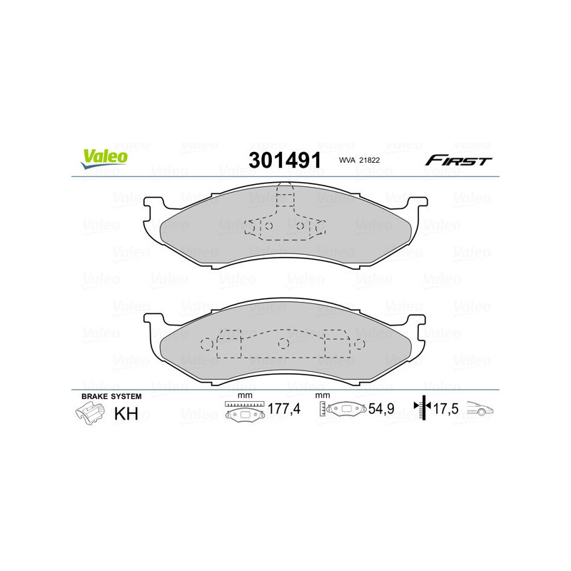 VALEO 301491 Brzdové platničky Predné pre
