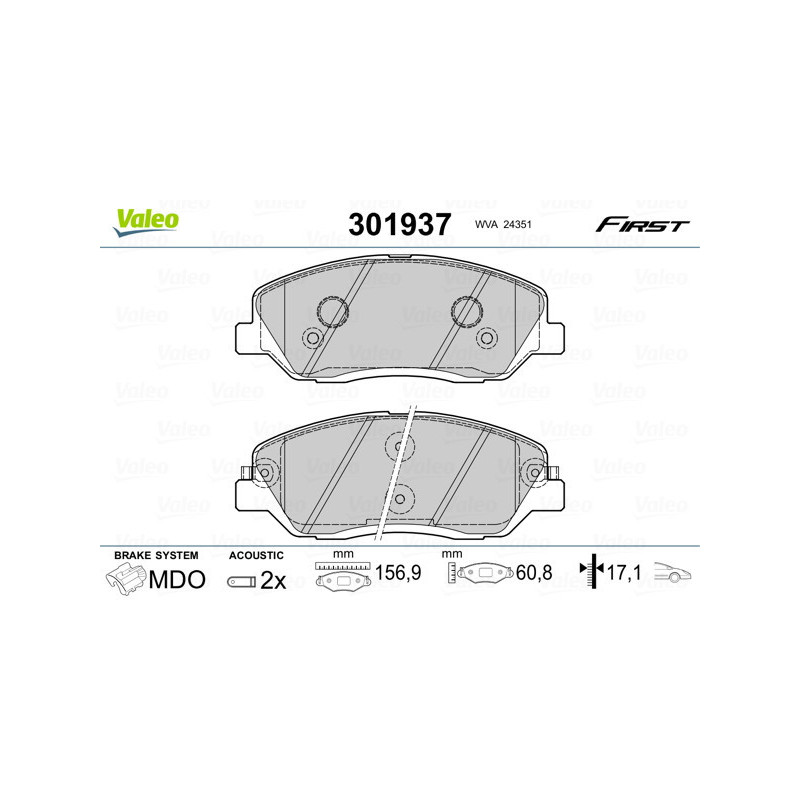 VALEO 301937 Brzdové destičky Přední pro