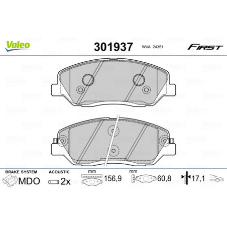 VALEO 301937 Plaquettes de frein Avant pour