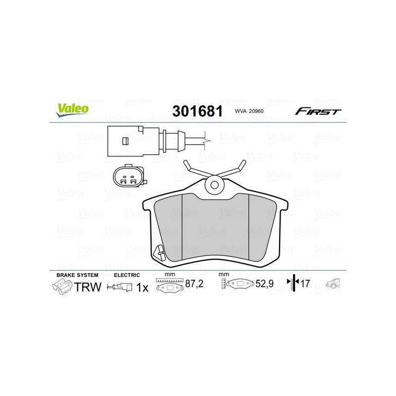 VALEO 301681 Klocki hamulcowe Tył dla