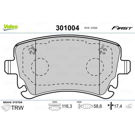 VALEO 301004 Pastiglie freno Posteriore per