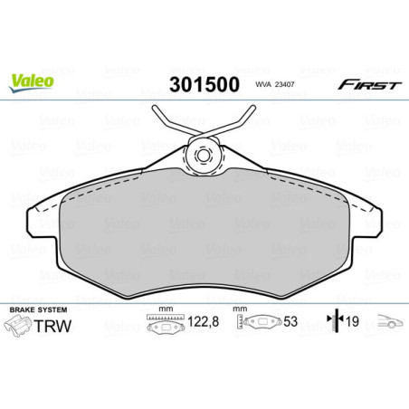 VALEO 301500 Brzdové platničky Predné pre