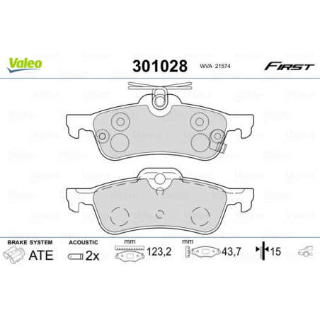 VALEO 301028 Pastiglie freno Posteriore per
