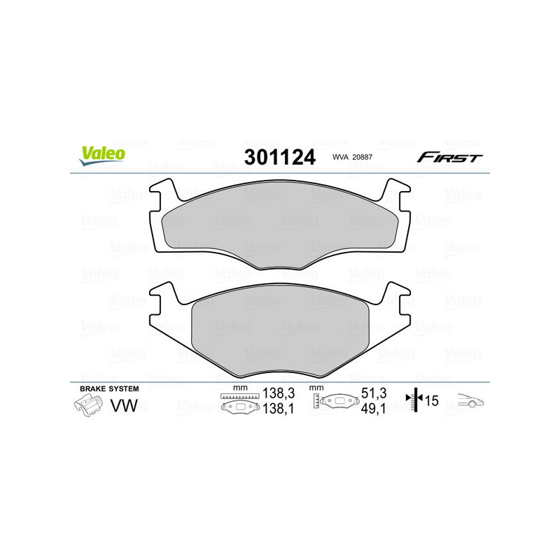 VALEO 301124 Brzdové platničky Predné pre