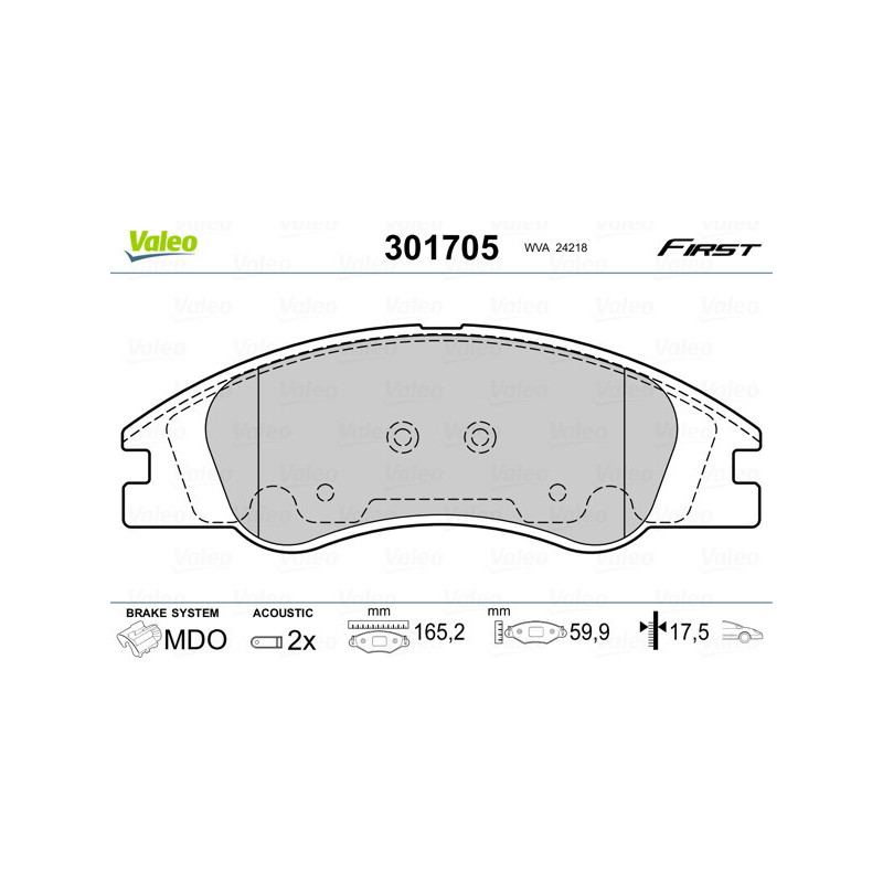 VALEO 301705 Pastiglie freno Anteriore per