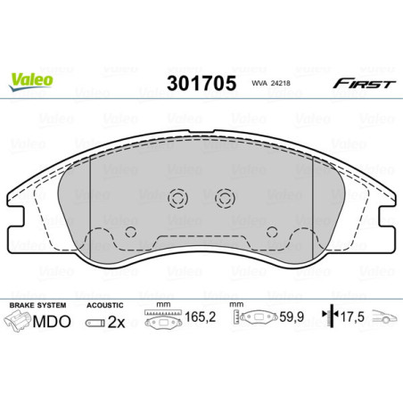 VALEO 301705 Pastiglie freno Anteriore per