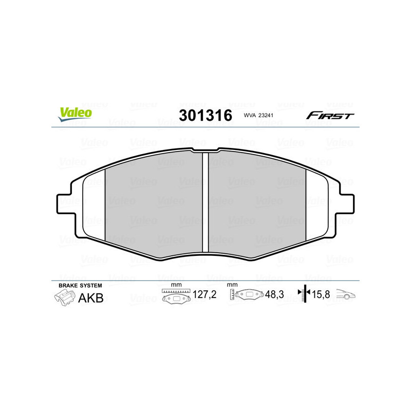 VALEO 301316 Brzdové platničky Predné pre