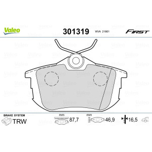 VALEO 301319 Klocki hamulcowe Tył dla