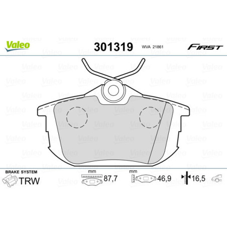 VALEO 301319 Plaquettes de frein Arrière pour