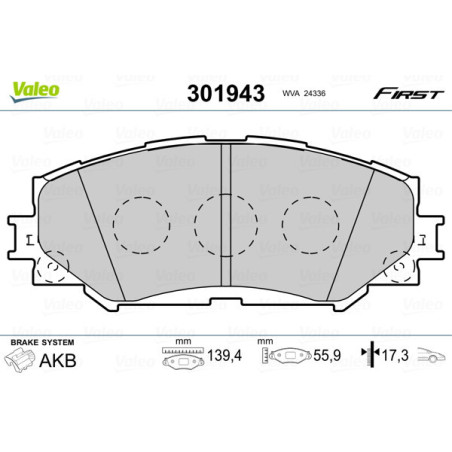 VALEO 301943 Brzdové platničky Predné pre