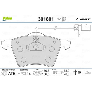 VALEO 301801 Pastillas de freno Delantero para