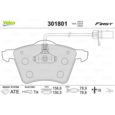 VALEO 301801 Plaquettes de frein Avant pour