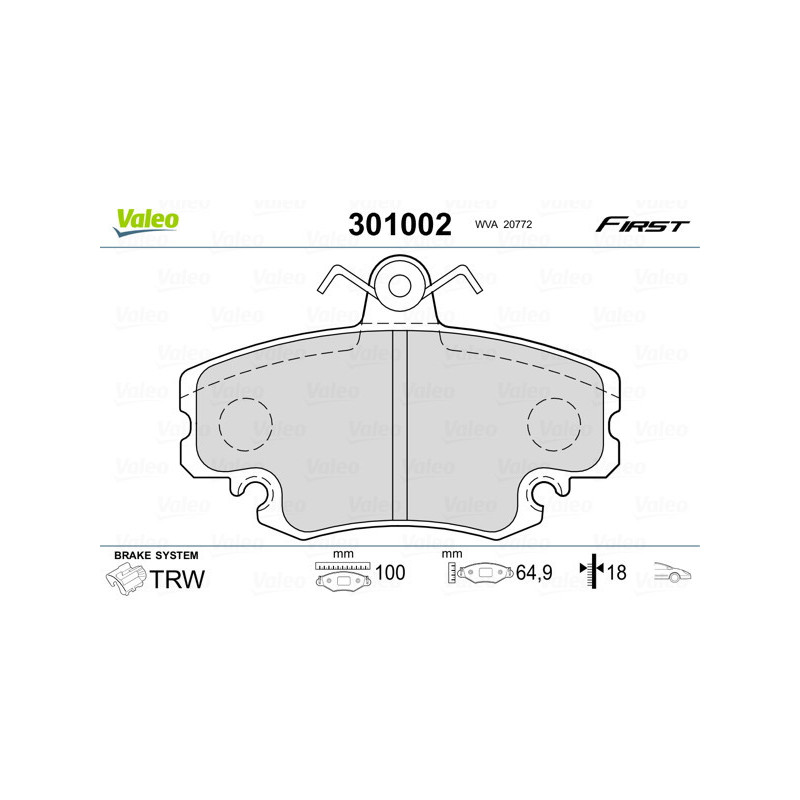 VALEO 301002 Klocki hamulcowe Przód dla