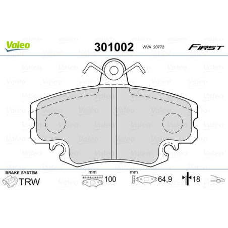 VALEO 301002 Klocki hamulcowe Przód dla