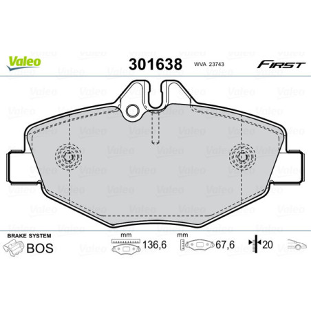 VALEO 301638 Brzdové platničky Predné pre