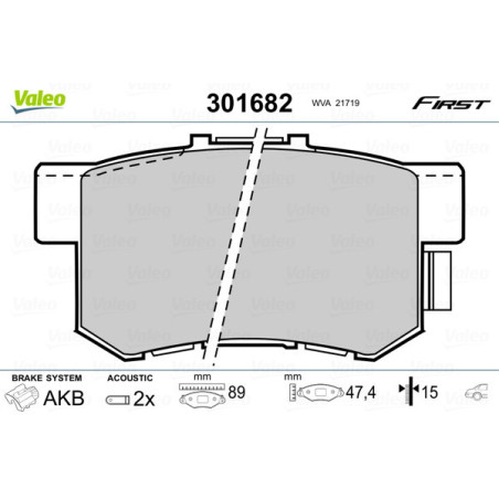 VALEO 301682 Brzdové destičky Zadní pro