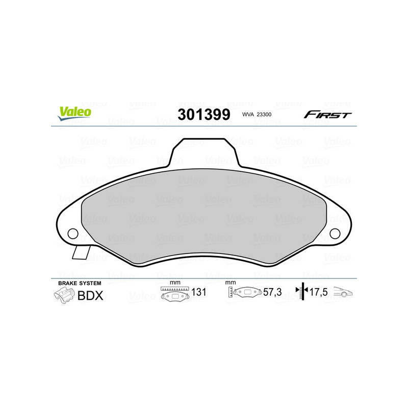 VALEO 301399 Brzdové platničky Predné pre