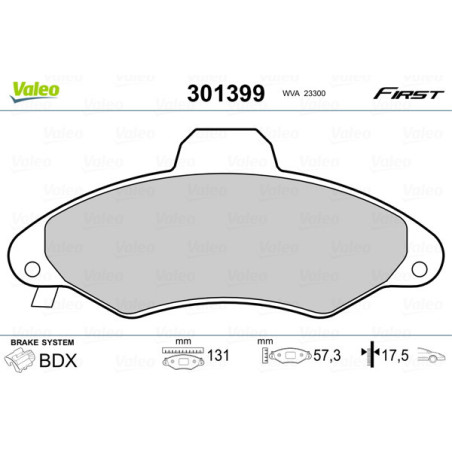 VALEO 301399 Brzdové platničky Predné pre