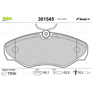 VALEO 301545 Brzdové platničky Predné pre